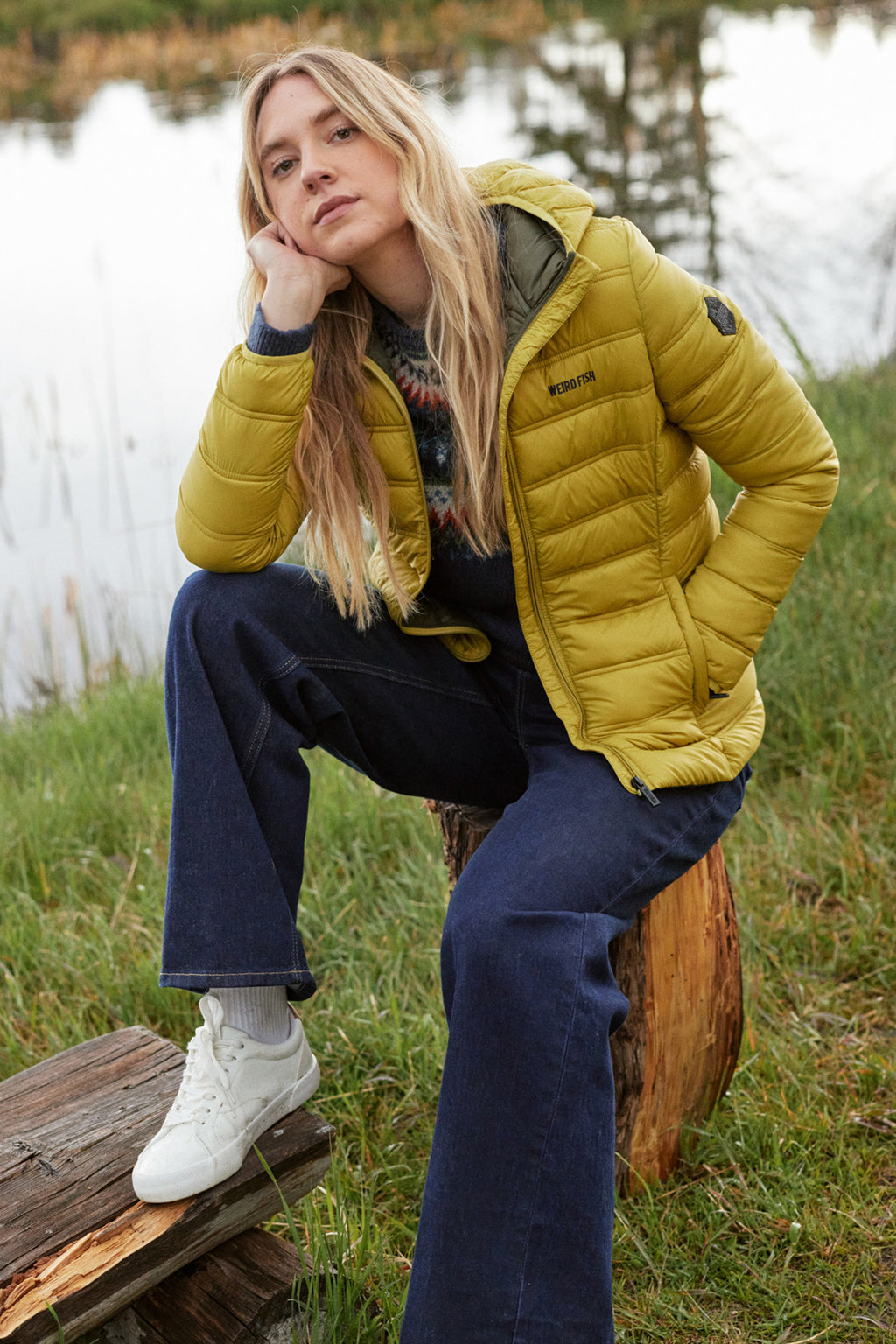 Weirdfish Eshka Showerproof Padded Hooded Jacket - Tarragon