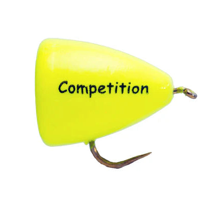 Yellow fishing lure with 'Competition' text on a white background