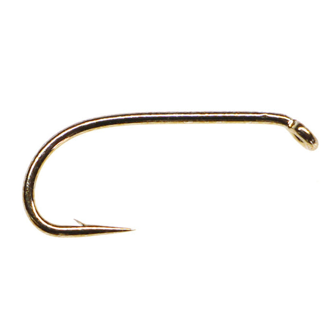 A single metallic fishing hook shown against a plain white background.