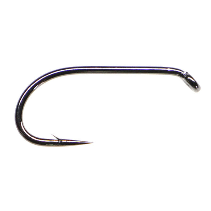 A single metallic fishing hook with a curved body, shown against a plain white background.