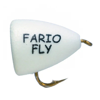 Fishing fly with 'Fario Fly' text on a white background