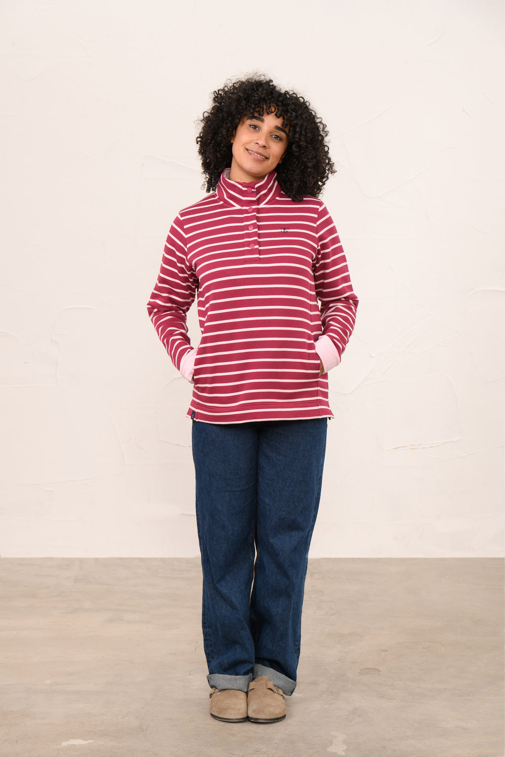 Lighthouse Haven Jersey - Berry Pale Pink Stripe