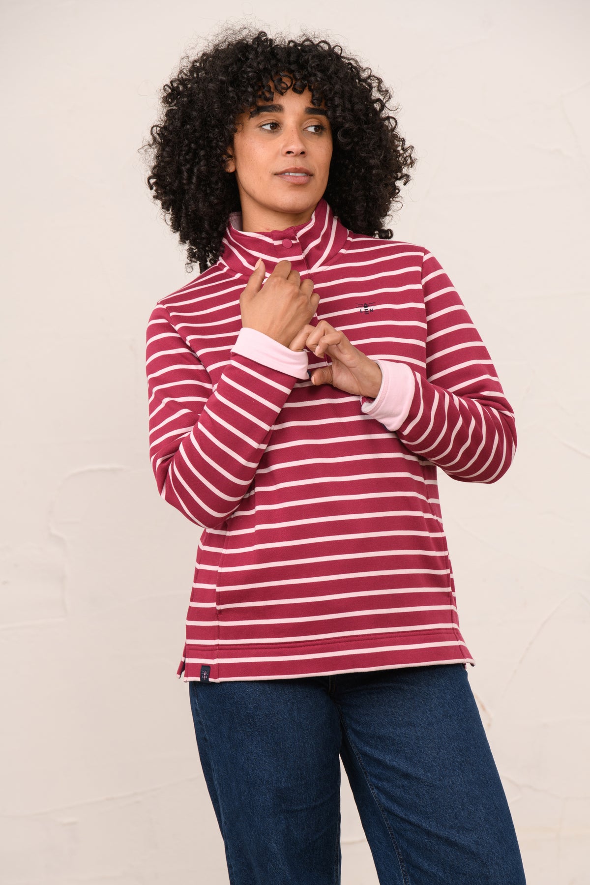 Lighthouse Haven Jersey - Berry Pale Pink Stripe
