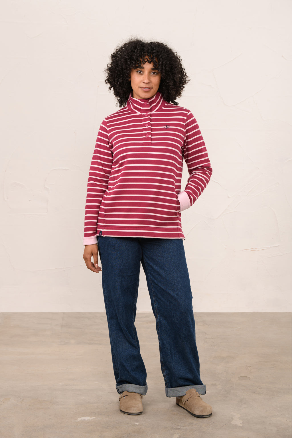 Lighthouse Haven Jersey - Berry Pale Pink Stripe