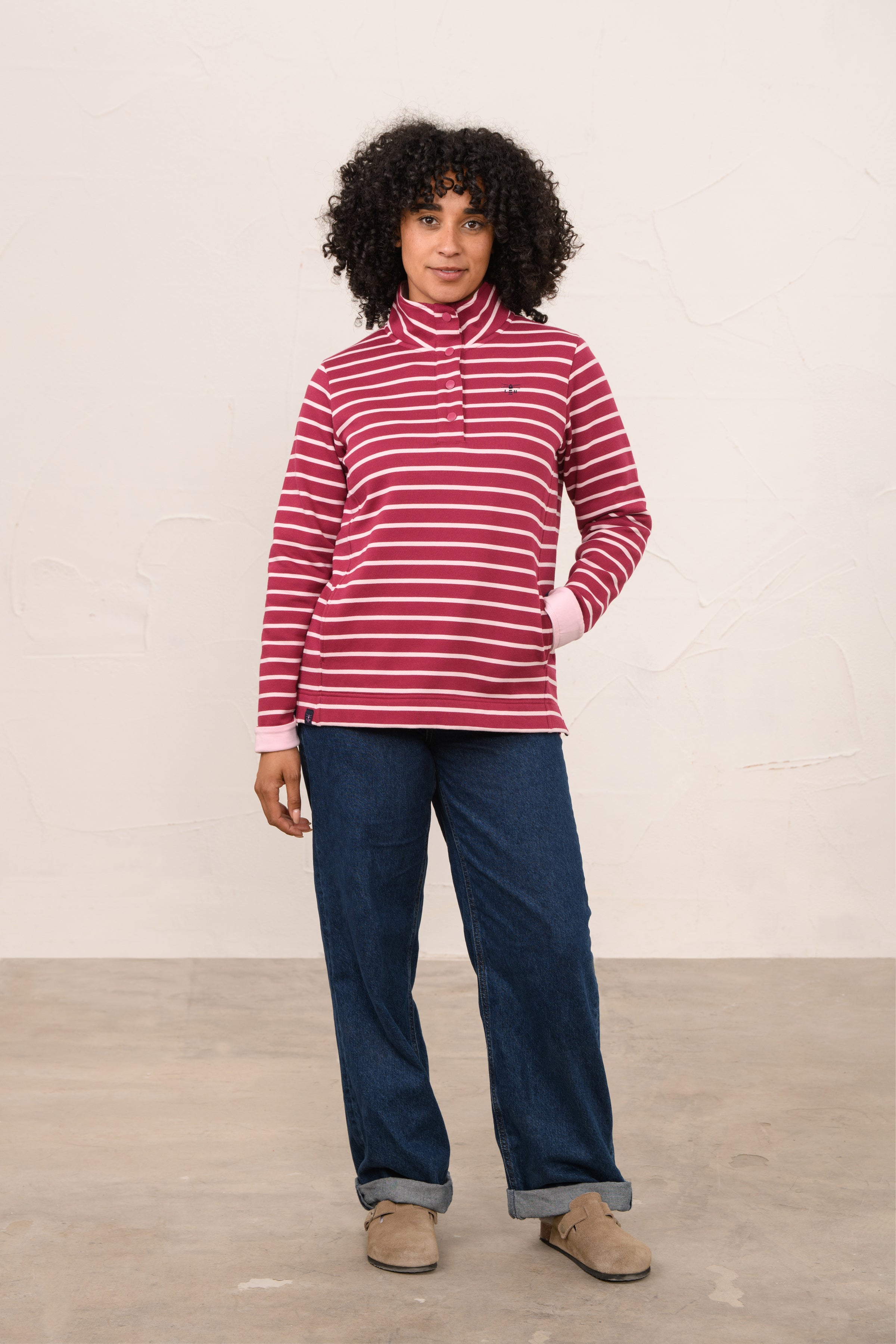 Lighthouse Haven Jersey - Berry Pale Pink Stripe