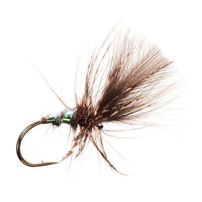 Fishing fly with brown feathers on a white background