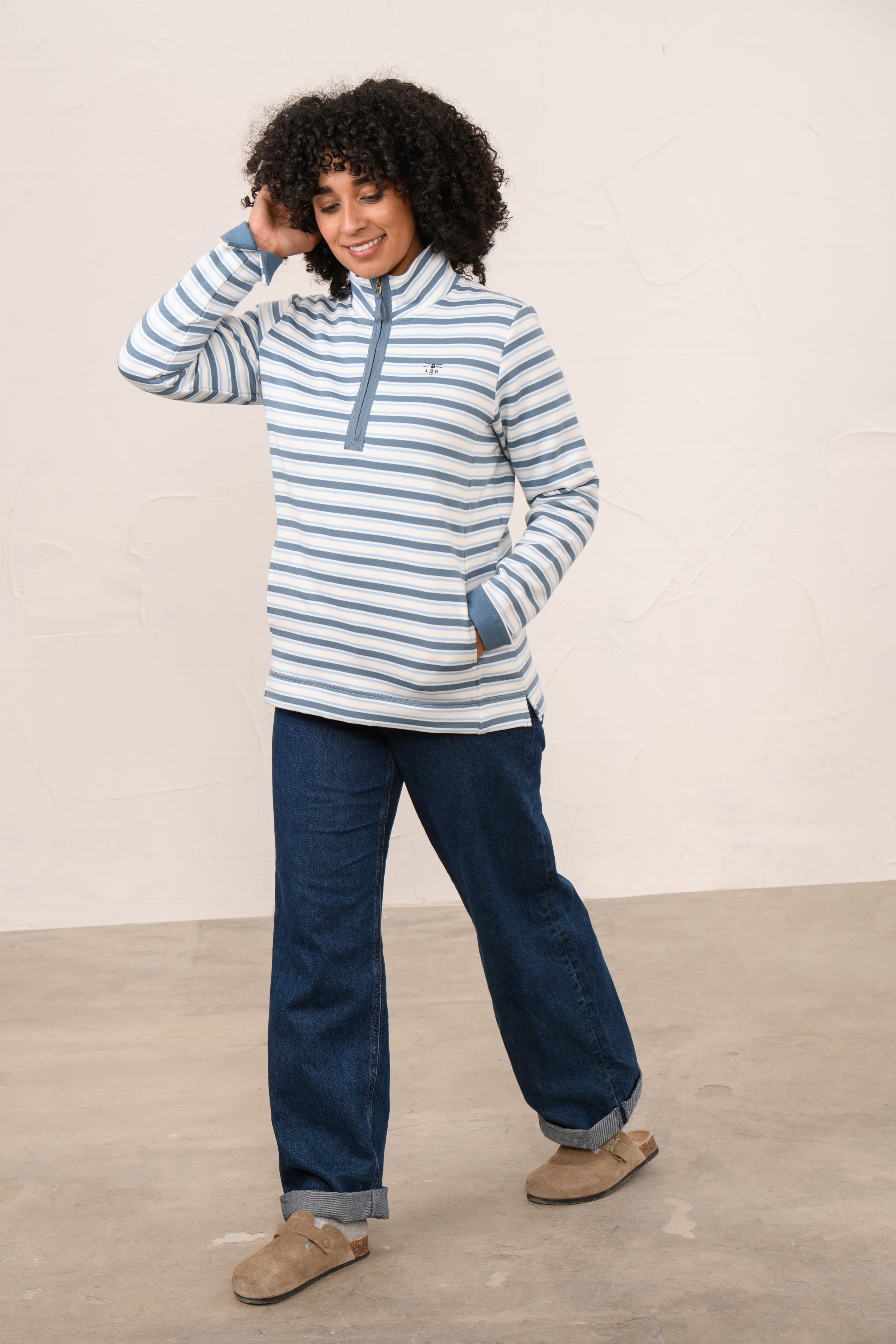 Lighthouse Shore Sweatshirt - Bluestone Pale Blue Stripe