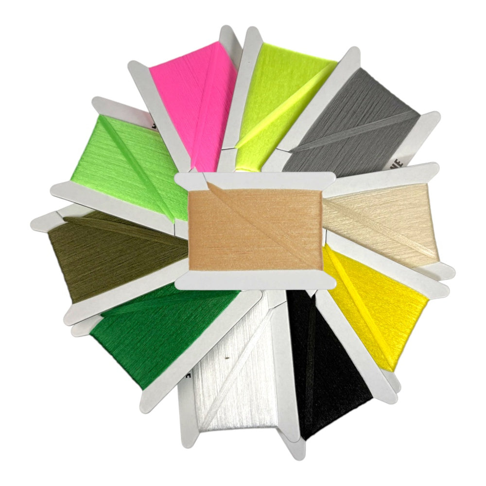 Tiemco TMC Aero Dry Wing fly tying yarn in assorted colours on cards