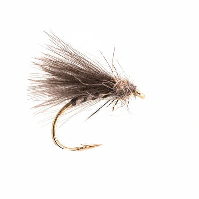 Fishing fly with brown feathers on a white background