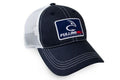 Navy blue and white cap with a Fullingmill logo on a white background