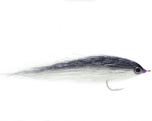 White and grey saltwater fly on a white background