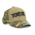 Camouflage baseball cap with 'VISION' logo on a white background